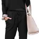 PRETTYGARDEN Women's Spring Fall 2 Piece Lounge Outfit Long Sleeve Crewneck Pullover Tops High Waisted Pants Set Tracksuit (Medium, Black)