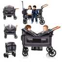 Luxury Wagon Stroller for 2 Kids & Cargo-Lightweight Foldable Travel Push Pull All-Terrain Double Wagon for Newborn&Toddler with 5-Point Harness,Adjustable Handle, Canopy,Tray Table,Cup Holder