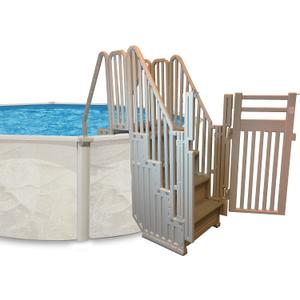 Confer Plastics Step Enclosure System: Above Ground Entry System, Dual Handrails, Slip-Resistant Steps, Supports 400 lbs, Easy Install – Made in USA, Warm Grey with Grey Step-1X Treads