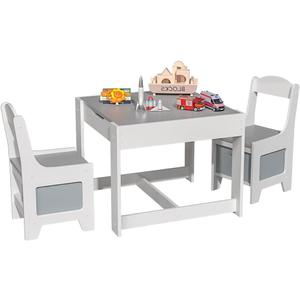 3 in 1 Kids Table and Chairs with Storage and Detachable Top, Toddler Table and Chair Set for Kids Activity, Arts, Crafts, Drawing, Reading-Applicable to Classroom, Bedroom or Home (White)