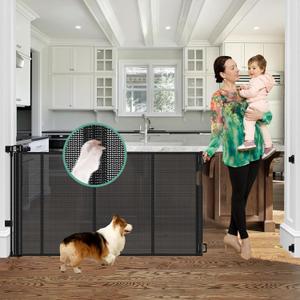 Reinforced 60" Wide Retractable Baby Gates with Upgraded Rods - Bottom Anti-Escape, 5 ft Mesh Baby Gate Retractable Dog Gate Indoor Pet Gate Retractable Stair Gate Outdoor Retractable Gate, Black ((33" Tall x 60" Wide), Black)