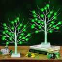 [Timer] 2 Pack St. Patrick's Day Decorations Indoor, 24 Inch St. Patrick's Day Tree with 24 Shamrock Green Lights, USB & Battery Operated Birch Tree St Patricks Day Table Decorations Indoor Home Party