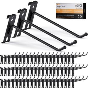 INCLY 6 Inch Gridwall Hooks, 60 Pack Heavy Duty Black Display Hooks for Grid Wall Panels, Gridwall Accessory for Storage Display Clothes in Retail Shop Garage