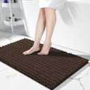 Yimobra Long Bathroom Rugs Non Slip Washable 44x24 Inch - Ultra Soft Absorbent Chenille Bath Mat, Quick Dry Shaggy Floor Carpet for Tub Shower, Brown Home Decor Accessories