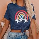 Mama Shirt Women Rainbow Mom Graphic Tshirts Short Sleeve Shirts Casual Bleached Tie Dye Tee Tops (Blue, S)