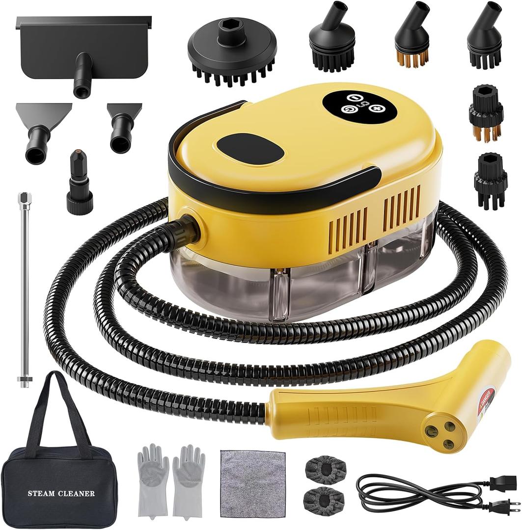 Handheld Steam Cleaner, 10s Fast Handheld Heating Steamer for Cleaning 15-in-1 High Pressure Steam Cleaner for Home & Kitchen, Grease, Grout, Tile,Floor,Couch and Car (yellow)