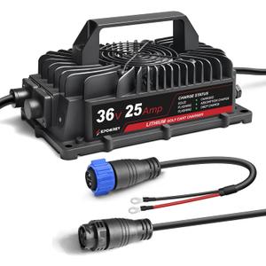 25AMP Lithium Golf Cart Battery Charger for 36 Volt/43.8V(38.4V) LiFePO4 Battery with Ring Terminals Plug