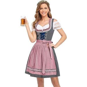 Oktoberfest Costumes Women Dirndl Dresses 3 Pcs German Oktoberfest Dress Bavarian Blue Dress White Blouse Pink Apron, Size: Medium