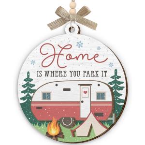 Camping Ornaments 2025, Camper Gifts for Women Men, Home is Where You Park It Wooden Ornaments for Christmas Decorations, Travel Gifts for Friends, Family, Exchange Ideas