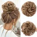 CJL HAIR Large Messy Bun Hair Piece Wavy Curly Scrunchies Synthetic Chignon Ponytail Hair Extensions Thick Updo Hairpieces for Women Medium Auburn/Ash Blonde