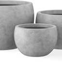 Kante 19.9",15.7",11.8" Dia Round Concrete Planter Set of 3, Outdoor/Indoor Large Bowl Plant Pots with Drainage Hole and Rubber Plug for Garden Patio Balcony Home, Natural Concrete