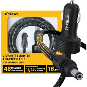 Starlink Mini Cable 12V Power Cable 5M 16.4FT, Braided Wear Resistant Starlink Mini Accessories Cigarette Lighter to DC Cord, 12V to 48V Car Charger Car Adapter(5M)