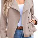 AUTOMET Women‘s Faux Suede Leather Jacket, Cropped Open Front Coat for Fall Winter Spring, Cardigan Style, Size Medium