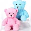 Wettarn 2 Pack Plush Bear Stuffed Animal 18 Inch Cuddly Stuffed Bears Plush with Bow for Kids Valentine's Day Birthday Children's Day Baby Shower Party Favor Decors(Pink, Blue)