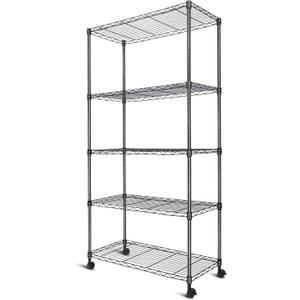 Whitmor 5-Tier Heavy Duty Shelving Unit, Metal Adjustable Storage Shelves, 2000 lbs Capacity for Pantry, Kitchen, Closet, Laundry, 29.6" L x 13.7" W x 59.4" H, Black