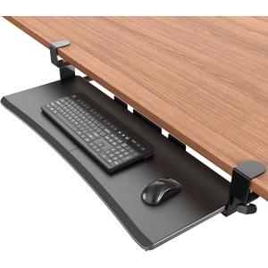 Extra Large Keyboard Tray Under Desk - Slide Out with Sturdy C-Clip Mount System, 31.5" (35.8" Including Clamps) x 11.8" Put-Out Keyboard Tray Computer Drawer for Ergonomic Typing, Black