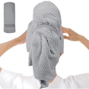 GRACEBERRY Large Microfiber Hair Towel Wrap for Women, 24x40 Inches Fast Drying Hair Turbans for Wet Hair, Super Absorbent Head Towels for Curly Hair Long & Short Hair (Grey)