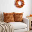 2 x Thmyo Fall Decorative Throw Pillow Covers 18x18 inch Set of 2, Caramel Pumpkin Cushion Cases for Autumn, Soft Faux Fur DIY Pillowcases for Sofa Couch Bedroom Thanksgiving Winter Home Decor Gift