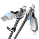 [Upgraded] 4-in-1 USB C Cable 45W 5FT Compatible with Lightning Cable [Fast Charging & Data Transfer] Flat Nylon Braided for iPhone iPad Charger Cord, Multi Charge Wire Combo with L/Type C/USB A Port