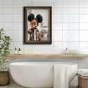 Framed Funny African American Kids Bathroom Canvas Wall Art Humor Cute Stank Face Black Girl Unpleasant Smell Cover Nose Painting Pictures Wall Decor Print Artwork for Washroom Toilet Decoration (16"L x 12"W)