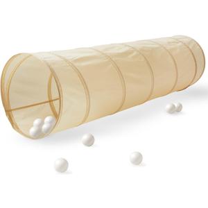 3 Sprouts Kids Play Tunnel - Pop Up Collapsible Tunnels with Recycled Fabric - Fun Crawling Tunnel for Toddler, Baby, Children to Crawl Through, Gross Motor Toy for Indoor Play - Beige