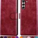 SUANPOT for Samsung Galaxy S21 6.2"(Non S21+) with RFID Blocking Leather Wallet case Credit Card Holder,Flip Folio Book Phone case Shockproof Cover Women Men for Samsung S21 case Wallet Red
