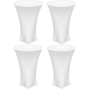uxcell 4pcs Round Cocktail Tablecloth 24" x 43", Highboy Spandex Stretch Tablecloth Table Cover, Fitted High Top Table for Bar Wedding Party, (White)
