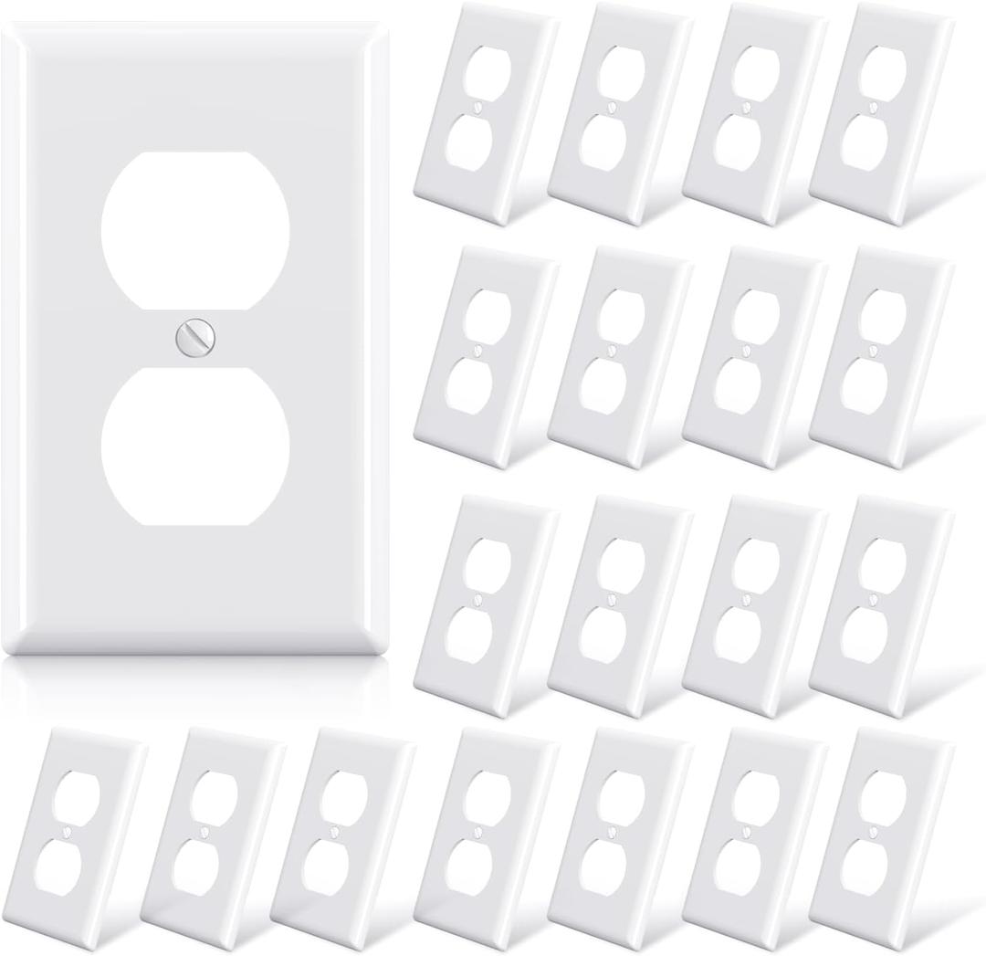 ELEGRP Duplex Receptacle Outlet Covers, 1-Gang Standard Size Wall Plates, Unbreakable Polycarbonate Dual Outlet Faceplates Covers, UL Listed, Color-matched Screws Included (20 Pack, Glossy White)