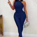 Memoriesea Women's Sexy Jumpsuits One Shoulder Bodycon Rompers One Piece Outfits (Blue, M)