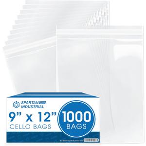 Spartan Industrial - 9" X 12" (1000 Count) Crystal Clear Resealable Cello Poly Bags for Packaging, Clothing & T Shirts - Self Seal & Reinforced