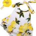 Baby Girl's Floral Print Ruffles Romper Summer Clothes (6-12 Months, A6)