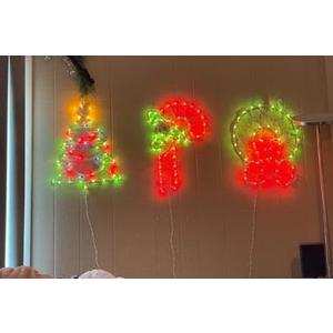 16" Christmas Window Silhouette Lights Decorations, 3 Pack Christmas Window Hanging Lights for Holiday Wall Indoor Window Decorations (Wreath, Tree and Candy Cane)