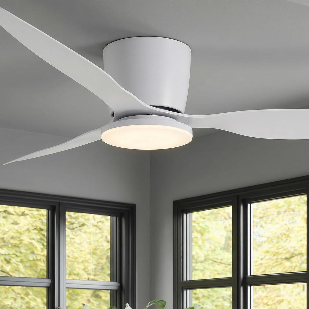 42 Inch Flush Mount Ceiling Fans with Lights and Remote Control, White Low Profile Ceiling Fan for Bedroom, Living Room,Office,Kitchen,Patios Indoor and Outdoor Use