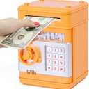 Refasy Piggy Bank Cash Coin Can ATM Bank Electronic Coin Money Bank for Kids Age 3-12, Money Savings Box Mini ATM Coin Bank Toys Gifts for 3 4 5 6 7 8 9 10 11 12 Year Old Boys Girls (Orange)