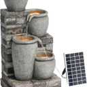 Teamson Home 30.7" 4-Tier Cascading Bowl Solar Powered Water Fountain for Outdoor Living Spaces, Gray