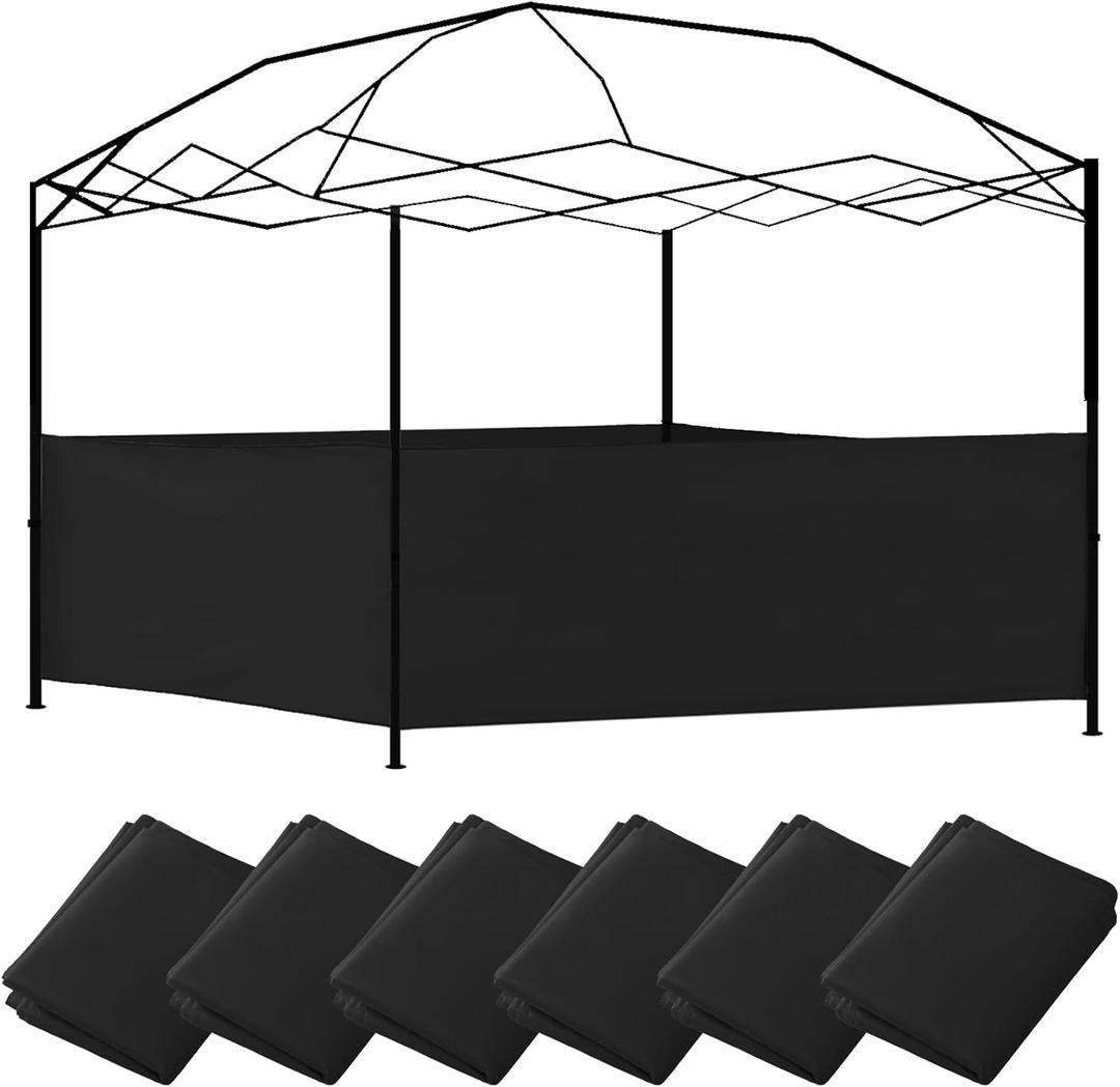 6 Pcs Canopy Half Wall Tent Sidewall for 10x10 Pop up Canopy Half Tent Only Waterproof Sidewall Gazebo Side Panels Walls for 10'x10', 10'x15', 10'x20' Vertical Leg Gazebo Shelter(Black)
