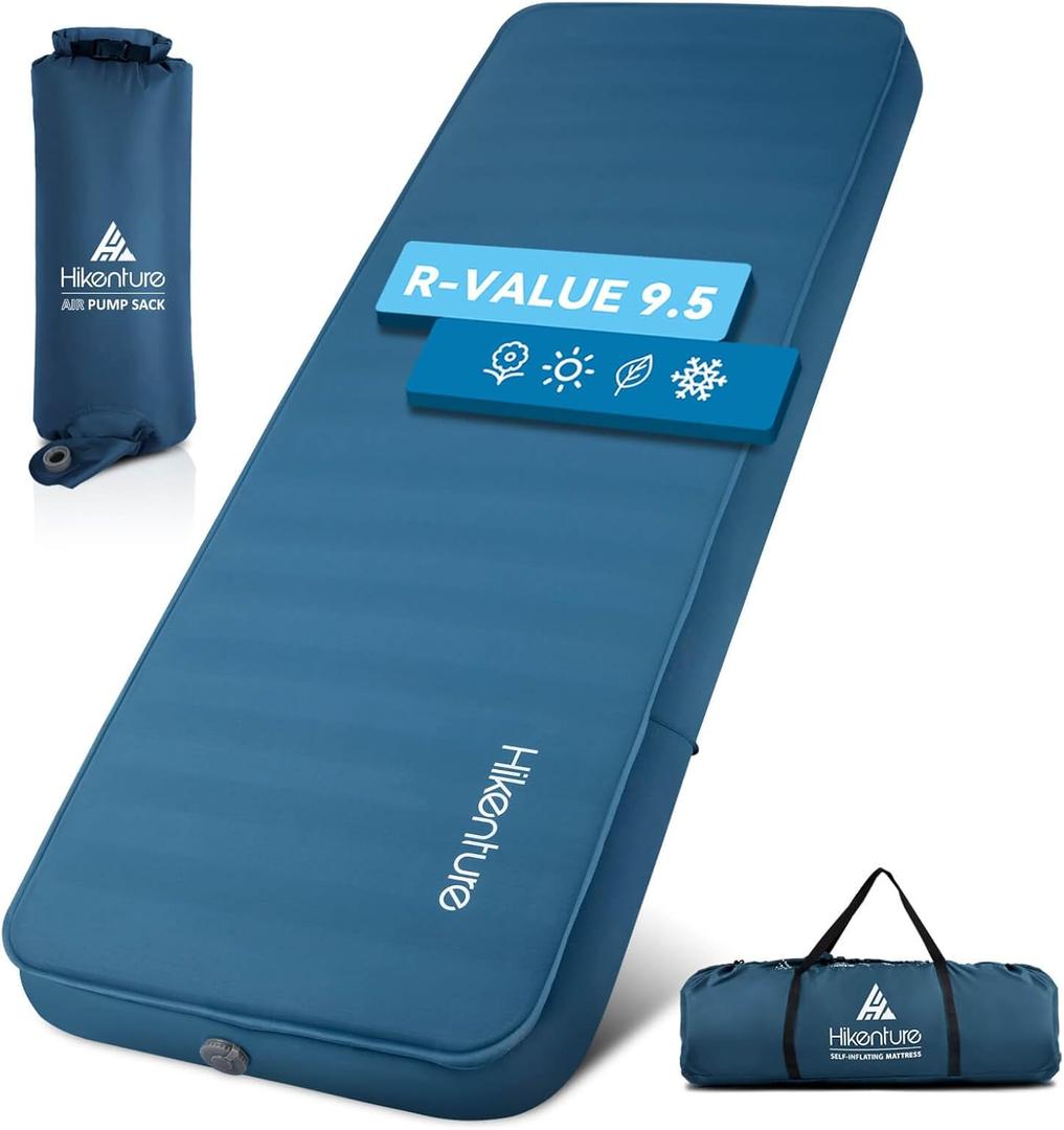 Hikenture 4 INCH Thick Self Inflating Sleeping Pad 9.5 R Value, Comfort Plus Camping Mattress with Pump Sack, Inflatable Foam Insulated Camping Pad, Camping Mat 4-Season (Single (80"28"), Light Blue)