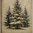 RLTXBUK Moody Christmas Tree Wall Art Decor, Vintage Christmas Decor, Natural Antique Holiday Winter Evergreen Pine Tree Framed Canvas Prints Posters for Home Bedroom Living Room, 11x14 Inch