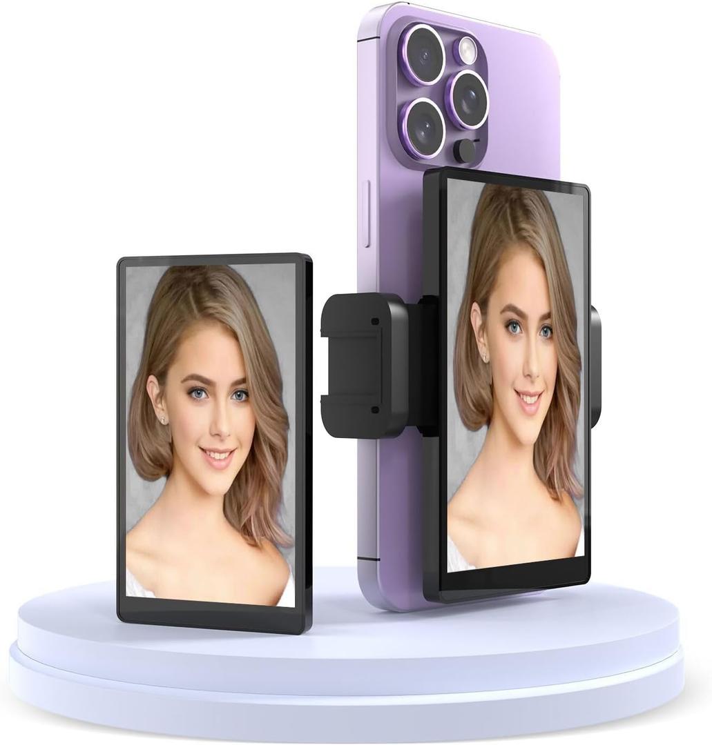 5" Upgraded Phone Vlog Selfie Monitor Screen, Back Camera Monitor with Magnetic Phone Clip, Low Latency, Remote Control, Compatible with iPhone for Live Streaming TikTok (Black)