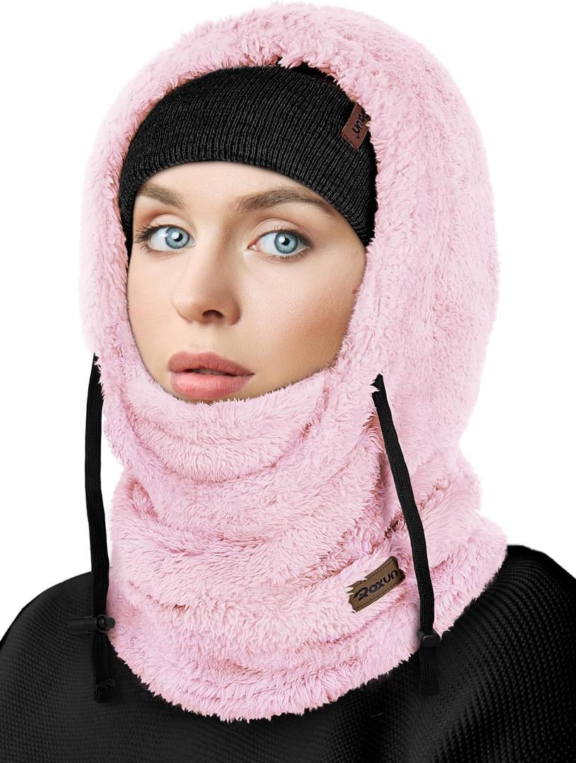 ROXUN Ski Mask Fleece Balaclava, Windproof Face Mask Winter Warm Neck Cover Hat Hood for Men Women (Blush Pink)