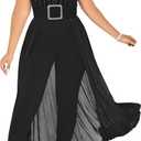 chicyes Womens One Piece Elegant Overlay Jumpsuit Dressy Sexy Bodycon Formal Sleeveless Rhinestone Romper Party Outfits (3-black)
