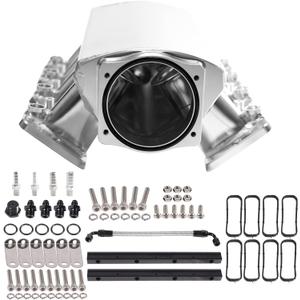 For LS Intake Manifold Low Profile Cathedral Port 92mm Compatible with Chevy GMC Pontiac LS1 LS2 LS6 Sheet Metal Fabricated EFI (Silver)