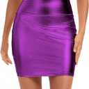 Urban CoCo Women's Sexy Bodycon Pencil Skirt Shiny Metalic Liquid Party Tight Hip Mini Skirt (Purple, L)
