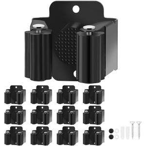 Broom Holder Wall Mount, 12PCS Broom Hanger Wall Mount, Stainless Steel Heavy Duty Mop Holder Broom Mop Hanger Wall with Screws, Garden Outdoor Tool Organizer Rack Broom Hanger (Black) (12pack)