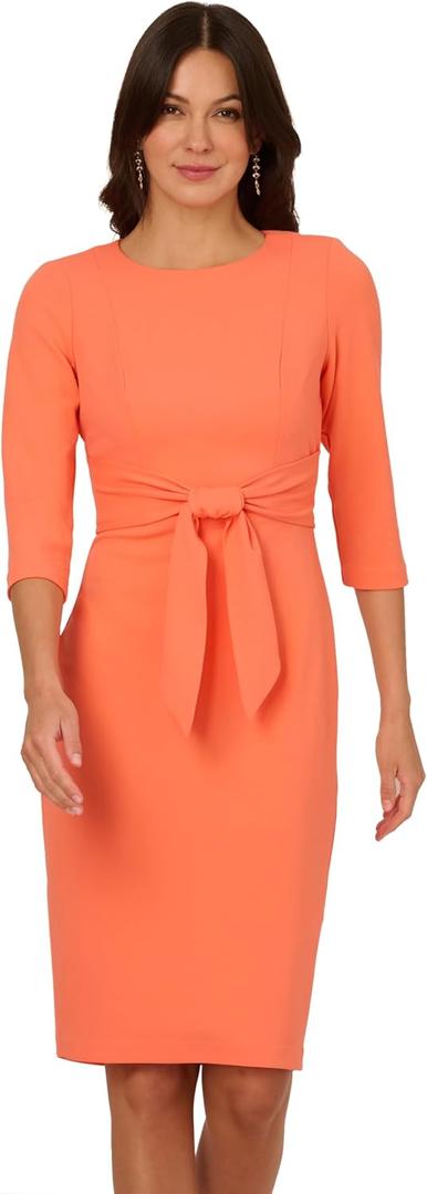 Adrianna Papell Knit Crepe Tie Waist Sheath Dress (Orange, XXL)