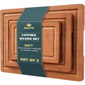 Bamboo Cutting Board Set of 3, Wood Cutting Boards for Kitchen with Juice Grooves, Durable Chopping Board for Meat, Vegetables & Meal Prep
