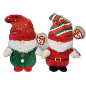 TY Beanie Boo Regular 15 cm Gnolan Gnome Green Xmas 2023 and TY Beanie Boo GNEWMAN - Christmas Gnome with Hat - 6"