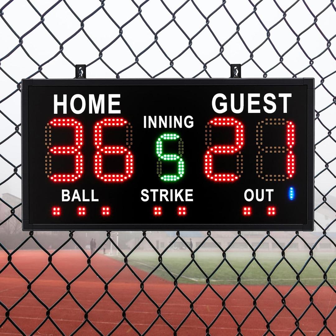 Tellegloww Portable LED Baseball/Softball Scoreboard with Remote Control Built-in Rechargeable Battery Digital Score Keeper for Games Weather-Resistant Indoor Outdoor Use