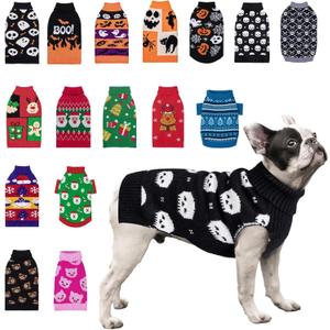 CuteBone Skull Dog Sweater for Small & Medium Dogs - Halloween Puppy Clothes with Leash Hole for Chihuahua, Yorkie & Teacup Dogs (X-Large)