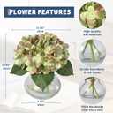 Artificial Hydrangea Flowers with Glass Vase & Fake Water - Faux Hydrangea for Home Table, Wedding Party, Office Decor | Realistic Fake Hydrangeas, Silk Flowers for Vase Arrangement (Hydrangea, green)